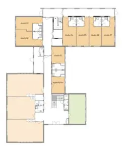 De plattegrond van de begane grond van Het Hofstedehuis in Raalte voor mensen met dementie