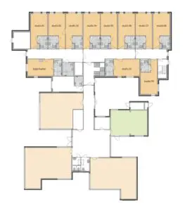 De plattegrond van de begane grond van Het Loggerhuis in Zaandam voor mensen met dementie