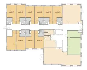 De plattegrond van de begane grond van Het Stoofhuis in Grave voor mensen met dementie