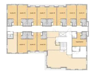 De plattegrond van de eerste verdieping van Het Stoofhuis in Grave voor mensen met dementie