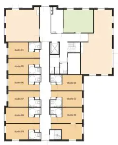 De plattegrond van de begane grond van Het Tryneshuis in Venray voor mensen met dementie