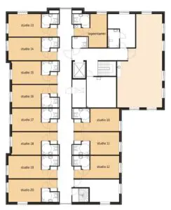 De plattegrond van de tweede verdieping van Het Tryneshuis in Venray voor mensen met dementie