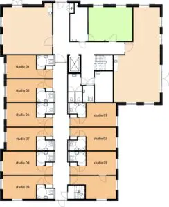 De plattegrond van de begane grond van Het Verkeerstorenhuis in Nootdorp voor mensen met dementie