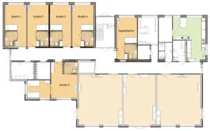 De plattegrond van de begane grond van Het Zevenheuvelenhuis in Groesbeek voor mensen met dementie