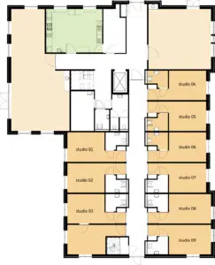 Plattegrond van de begane grond van Het Roufshuis in Sittard