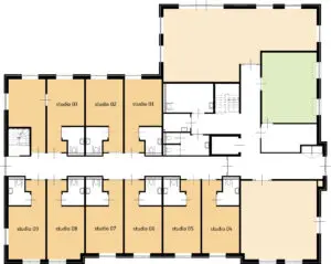 Plattegrond van de begane grond van Het Nijlandhuis in Veldhoven