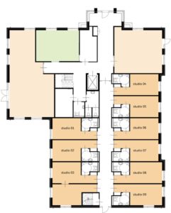 De plattegrond van de begane grond van Het Biesemhuis in Doesburg voor mensen met dementie