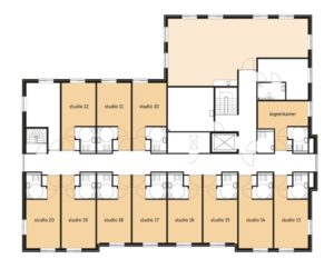 De plattegrond van de eerste verdieping van Het Markiezaathuis in Bergen op Zoom voor mensen met dementie