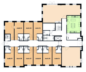 De plattegrond van de begane grond van Het Ravelijnhuis in Emmen voor mensen met dementie