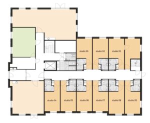De plattegrond van de begane grond van Het Toorenhuis in Middelburg voor mensen met dementie