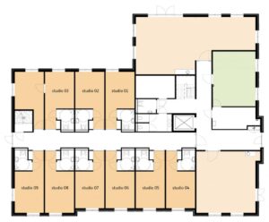 De plattegrond van de begane grond van Het Warandehuis in Bergen op Zoom voor mensen met dementie