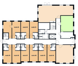 plattegrond van de begane grond in Het Meulemanhuis in Heerlen