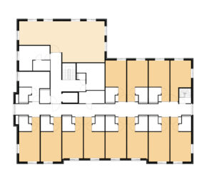 Plattegrond van de eerste verdieping van Het Snijdelhuis in Boskoop